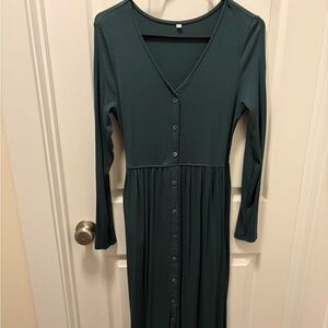 Dark Green Henley Long Sleeve Dress